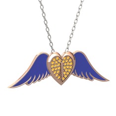 Sitrin 925 ayar rose altın kaplama gümüş kolye (Lacivert mineli, 40 cm gümüş rolo zincir)