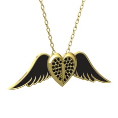 Kalpli Melek Kolye - Siyah zirkon 14 ayar altın kolye (Siyah mineli, 40 cm altın rolo zincir) #1ltgwe6