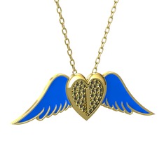 Kalpli Melek Kolye - Peridot 14 ayar altın kolye (Mavi mineli, 40 cm altın rolo zincir) #1ltuc8v