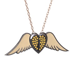 Kalpli Melek Kolye - Sitrin 925 ayar siyah rodyum kaplama gümüş kolye (Ekru mineli, 40 cm gümüş rolo zincir) #1ly6yxz