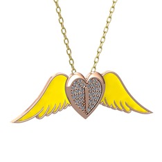 Pırlanta 14 ayar rose altın kolye (0.256 karat, sarı mineli, 40 cm gümüş rolo zincir)