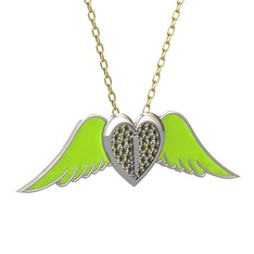 Peridot 14 ayar beyaz altın kolye (Neon yeşil mineli, 40 cm altın rolo zincir)