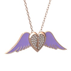 Kalpli Melek Kolye - Swarovski 14 ayar rose altın kolye (Menekşe mineli, 40 cm rose altın rolo zincir) #1ns5fi3