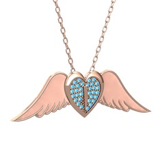 Kalpli Melek Kolye - Akuamarin 18 ayar rose altın kolye (Pastel pembe mineli, 40 cm gümüş rolo zincir) #1oe4a8f