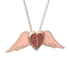 Kalpli Melek Kolye - Garnet 8 ayar rose altın kolye (Pastel pembe mineli, 40 cm rose altın rolo zincir) #1pmje2r