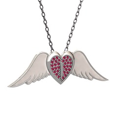 Kalpli Melek Kolye - Rodolit garnet 925 ayar gümüş kolye (Beyaz mineli, 40 cm gümüş rolo zincir) #1ppr75x