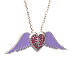 Kalpli Melek Kolye - Rodolit garnet 14 ayar beyaz altın kolye (Menekşe mineli, 40 cm rose altın rolo zincir) #1q2xtpv