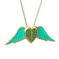 Kalpli Melek Kolye - Yeşil kuvars 18 ayar altın kolye (Turkuaz mineli, 40 cm rose altın rolo zincir) #1qxqvqv