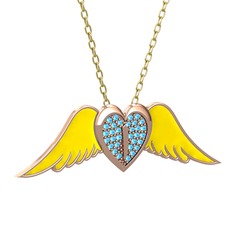 Kalpli Melek Kolye - Akuamarin 14 ayar rose altın kolye (Sarı mineli, 40 cm altın rolo zincir) #1r0p4ug