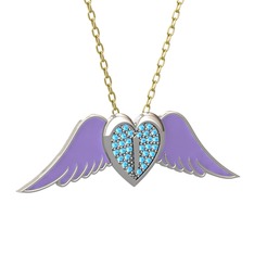 Kalpli Melek Kolye - Akuamarin 8 ayar beyaz altın kolye (Menekşe mineli, 40 cm gümüş rolo zincir) #1r2dw8y