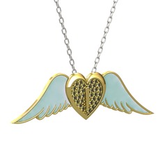 Kalpli Melek Kolye - Peridot 18 ayar altın kolye (Pastel mavi mineli, 40 cm beyaz altın rolo zincir) #1r5c5b