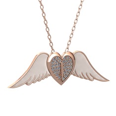 Kalpli Melek Kolye - Pırlanta 925 ayar rose altın kaplama gümüş kolye (0.256 karat, beyaz mineli, 40 cm rose altın rolo zincir) #1rfbtht