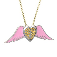 Kalpli Melek Kolye - Sitrin 925 ayar gümüş kolye (Pembe mineli, 40 cm altın rolo zincir) #1rhri1w