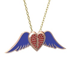 Kalpli Melek Kolye - Garnet 14 ayar rose altın kolye (Lacivert mineli, 40 cm altın rolo zincir) #1rkuzy7
