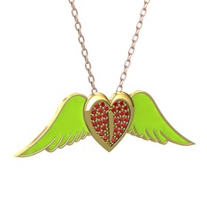 Kalpli Melek Kolye - Garnet 925 ayar altın kaplama gümüş kolye (Neon yeşil mineli, 40 cm rose altın rolo zincir) #1rt0qko