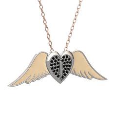 Siyah zirkon 925 ayar gümüş kolye (Ekru mineli, 40 cm gümüş rolo zincir)