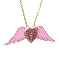 Rodolit garnet 14 ayar rose altın kolye (Pembe mineli, 40 cm gümüş rolo zincir)