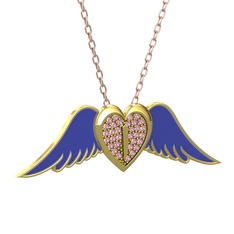 Kalpli Melek Kolye - Pembe kuvars 925 ayar altın kaplama gümüş kolye (Lacivert mineli, 40 cm rose altın rolo zincir) #1sjdzvb