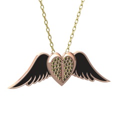 Kalpli Melek Kolye - Peridot 18 ayar rose altın kolye (Siyah mineli, 40 cm gümüş rolo zincir) #1svapn8