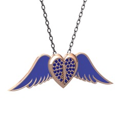 Kalpli Melek Kolye - Lab safir 18 ayar rose altın kolye (Lacivert mineli, 40 cm gümüş rolo zincir) #1t1t2b