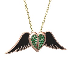 Kalpli Melek Kolye - Yeşil kuvars 18 ayar rose altın kolye (Siyah mineli, 40 cm altın rolo zincir) #1tgbr41