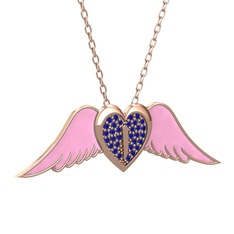 Kalpli Melek Kolye - Lab safir 925 ayar rose altın kaplama gümüş kolye (Pembe mineli, 40 cm rose altın rolo zincir) #1thitoi