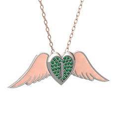 Yeşil kuvars 925 ayar gümüş kolye (Pastel pembe mineli, 40 cm gümüş rolo zincir)