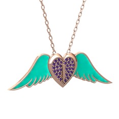 Kalpli Melek Kolye - Ametist 8 ayar rose altın kolye (Turkuaz mineli, 40 cm rose altın rolo zincir) #1ucjyzb