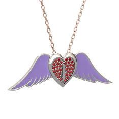 Kalpli Melek Kolye - Garnet 8 ayar beyaz altın kolye (Menekşe mineli, 40 cm rose altın rolo zincir) #1ucp0lh