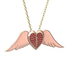 Kalpli Melek Kolye - Garnet 18 ayar rose altın kolye (Pastel pembe mineli, 40 cm altın rolo zincir) #1uk9dma