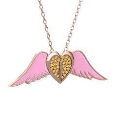 Kalpli Melek Kolye - Sitrin 925 ayar rose altın kaplama gümüş kolye (Pembe mineli, 40 cm rose altın rolo zincir) #1v69mf2