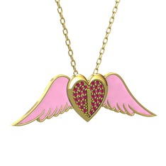 Kalpli Melek Kolye - Rodolit garnet 18 ayar altın kolye (Pembe mineli, 40 cm altın rolo zincir) #1vbwdpf