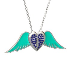 Kalpli Melek Kolye - Lab safir 8 ayar beyaz altın kolye (Turkuaz mineli, 40 cm beyaz altın rolo zincir) #1vhjjbk