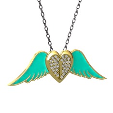 Swarovski 925 ayar altın kaplama gümüş kolye (Turkuaz mineli, 40 cm gümüş rolo zincir)