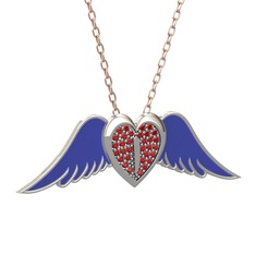 Garnet 18 ayar beyaz altın kolye (Lacivert mineli, 40 cm rose altın rolo zincir)