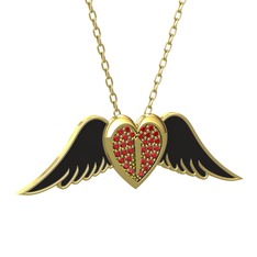 Kalpli Melek Kolye - Garnet 14 ayar altın kolye (Siyah mineli, 40 cm gümüş rolo zincir) #1vpljls
