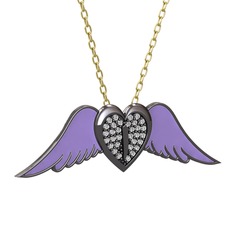 Swarovski 925 ayar siyah rodyum kaplama gümüş kolye (Menekşe mineli, 40 cm altın rolo zincir)