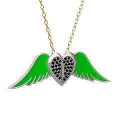 Kalpli Melek Kolye - Siyah zirkon 925 ayar gümüş kolye (Yeşil mineli, 40 cm altın rolo zincir) #1wjra43