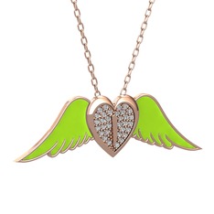Kalpli Melek Kolye - Swarovski 18 ayar rose altın kolye (Neon yeşil mineli, 40 cm gümüş rolo zincir) #1x3yput