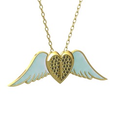 Kalpli Melek Kolye - Peridot 18 ayar altın kolye (Pastel mavi mineli, 40 cm altın rolo zincir) #1x4yenv