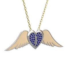 Kalpli Melek Kolye - Lab safir 14 ayar beyaz altın kolye (Ekru mineli, 40 cm altın rolo zincir) #1xye5hh