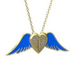 Kalpli Melek Kolye - Pırlanta 925 ayar altın kaplama gümüş kolye (0.256 karat, mavi mineli, 40 cm altın rolo zincir) #1y3n3gm