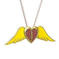 Kalpli Melek Kolye - Rodolit garnet 18 ayar altın kolye (Sarı mineli, 40 cm rose altın rolo zincir) #1y5kybl