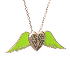 Kalpli Melek Kolye - Peridot 8 ayar rose altın kolye (Neon yeşil mineli, 40 cm rose altın rolo zincir) #1yjdpk2