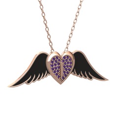 Ametist 14 ayar rose altın kolye (Siyah mineli, 40 cm rose altın rolo zincir)