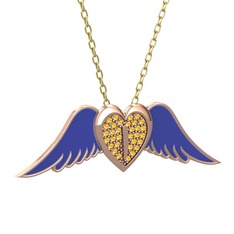 Sitrin 8 ayar rose altın kolye (Lacivert mineli, 40 cm altın rolo zincir)