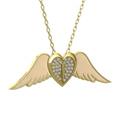 Kalpli Melek Kolye - Swarovski 14 ayar altın kolye (Ekru mineli, 40 cm gümüş rolo zincir) #4bbuhy