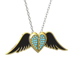 Kalpli Melek Kolye - Akuamarin 925 ayar altın kaplama gümüş kolye (Siyah mineli, 40 cm gümüş rolo zincir) #5andj9