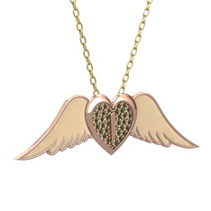 Kalpli Melek Kolye - Peridot 925 ayar rose altın kaplama gümüş kolye (Ekru mineli, 40 cm altın rolo zincir) #5vhbbs