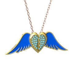 Kalpli Melek Kolye - Akuamarin 14 ayar altın kolye (Mavi mineli, 40 cm rose altın rolo zincir) #6jbuin